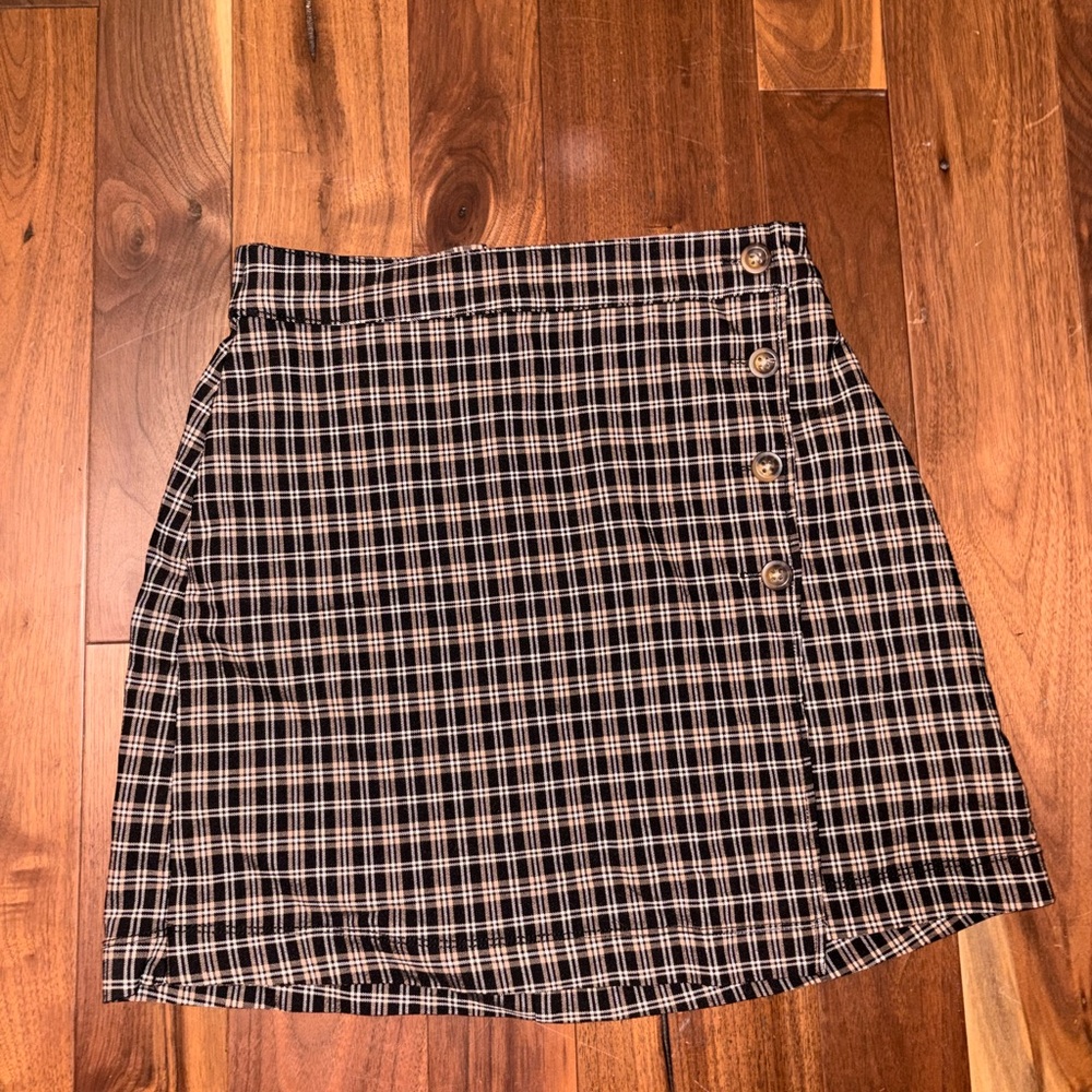Hollister Plaid Mini Skirt with Button Accents